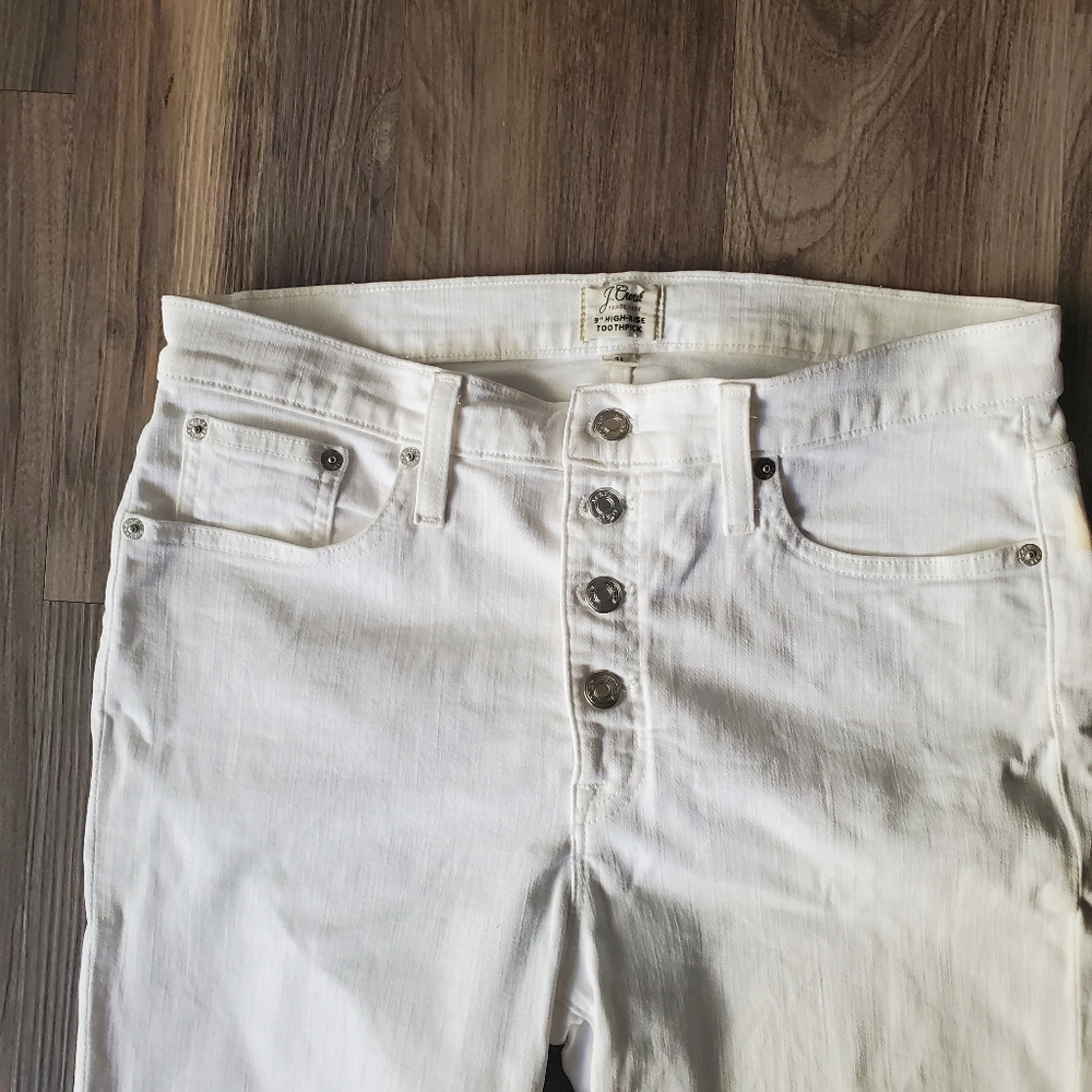 Jcrew 9" White Button Front High Rise Toothpick - Picture 4 of 7